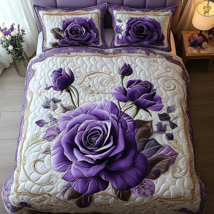 Set di biancheria da letto trapuntata in 3 pezzi - Viola Rosa