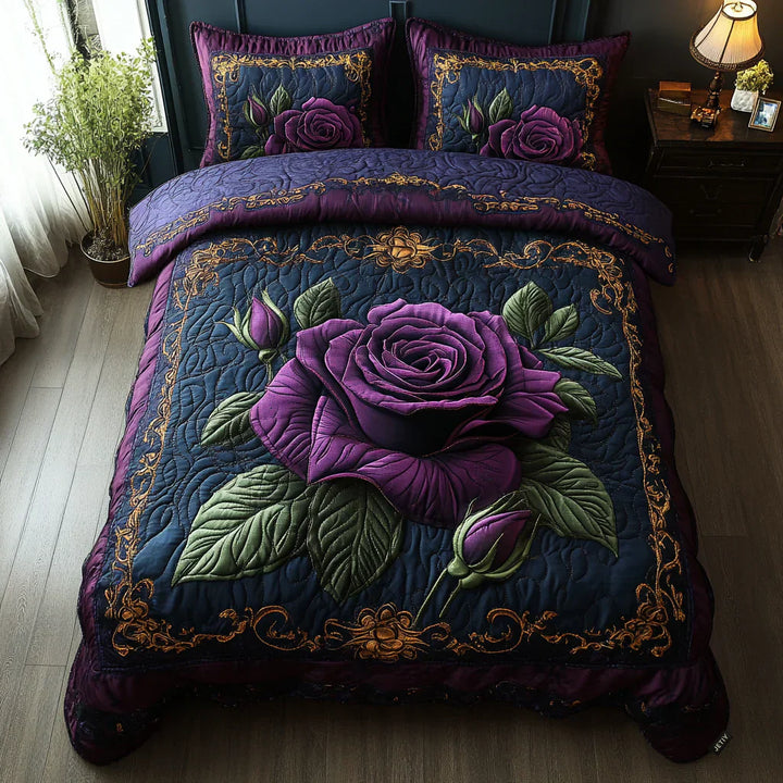 Set di biancheria da letto trapuntata in 3 pezzi - Viola Rosa