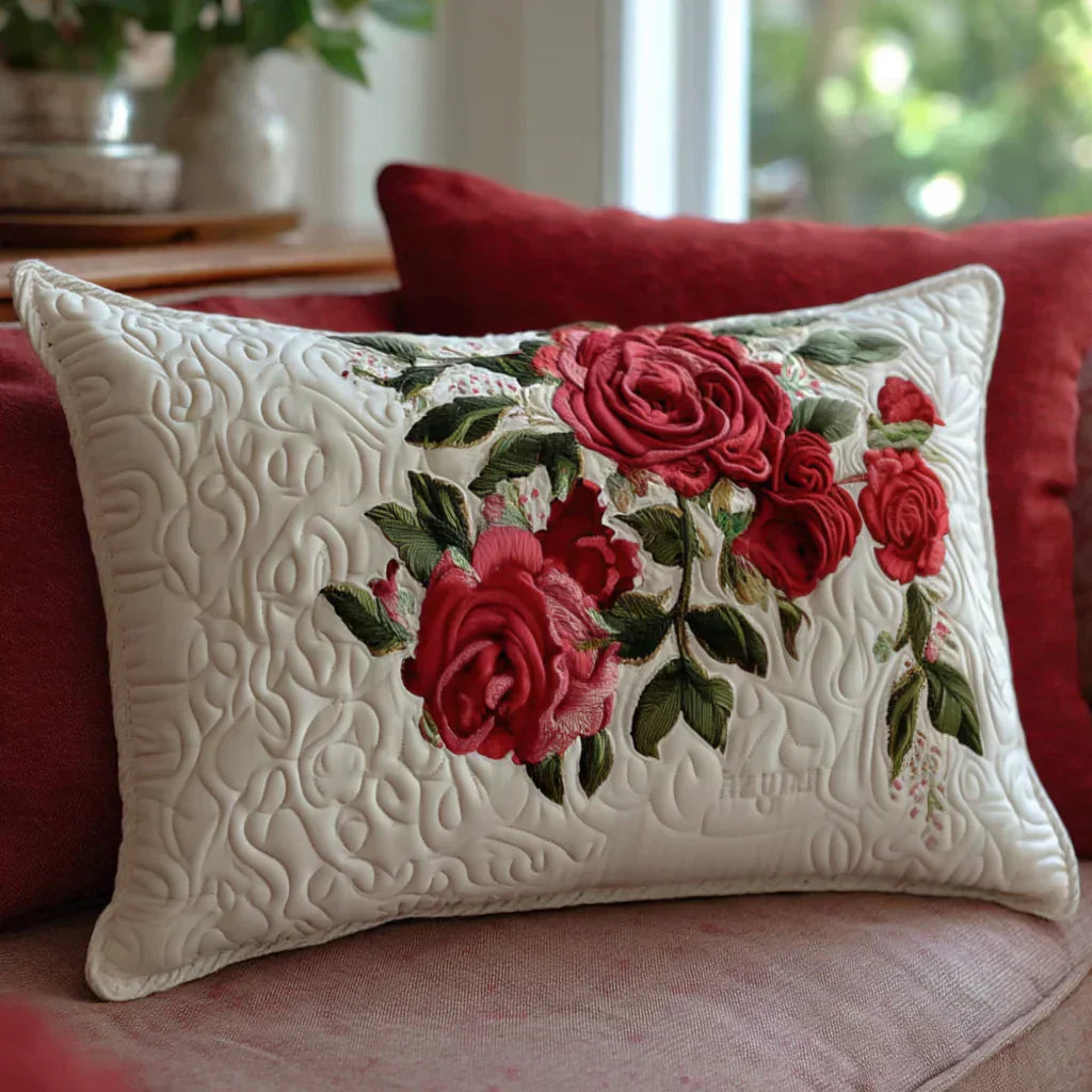 Copricuscino trapuntato - Cuori dal Giardino delle Rose