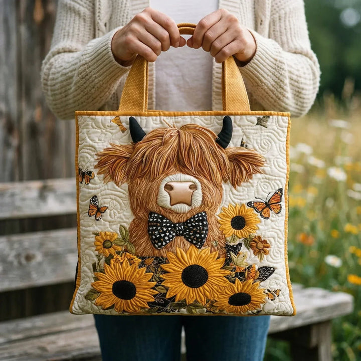 Borsa trapuntata - Mucca delle Highlands e Girasoli